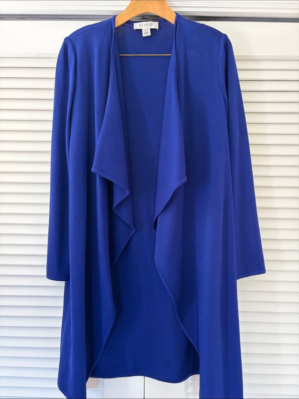 St. John Collection Cobalt Blue Draped Open-Front Cardigan